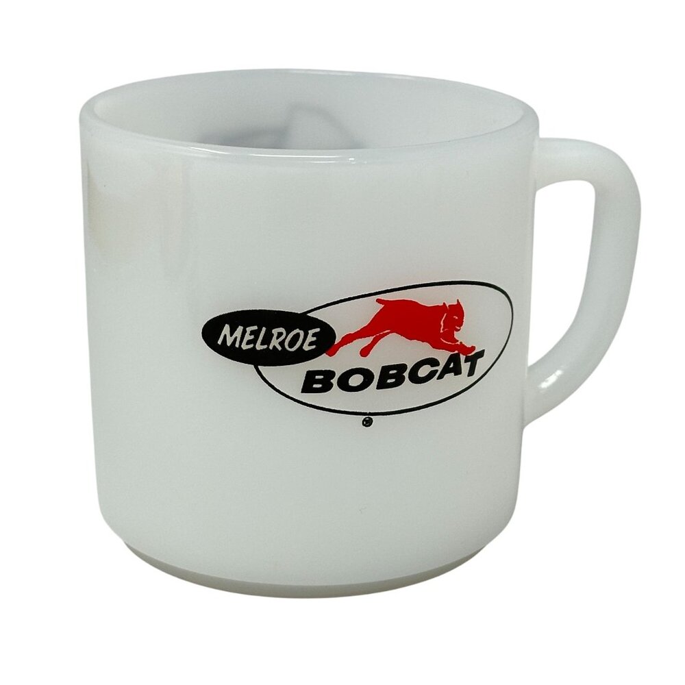 Melroe Bobcat Vintage Mug Federal Milk Glass Heat Proof USA Made